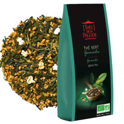 Thé vert bio Genmaicha - Thés de la Pagode - Visuel du pack + blend